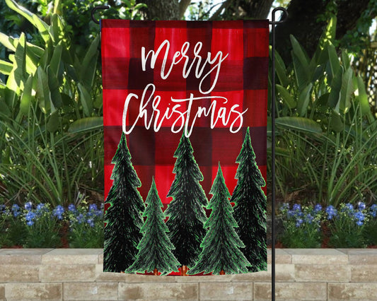 Garden Flag - Merry Christmas Buffalo Plaid Trees Decor