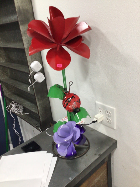 Red &purple flower w/ ladybug on rock