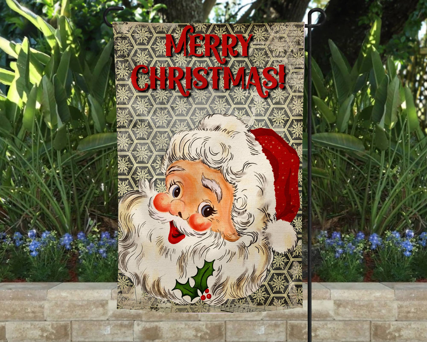 Garden Flag - Merry Christmas Vintage Santa with Holly