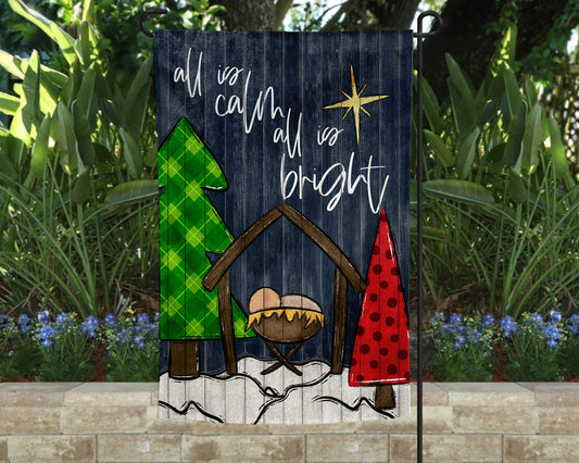 Garden Flag - All is Calm All is Bright Christmas