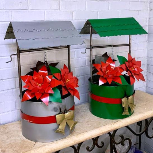 Poinsettia wishing well