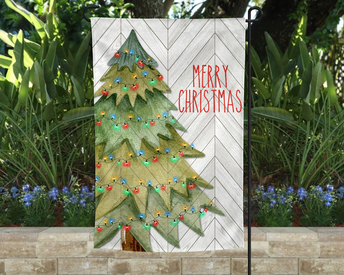Garden Flag - Merry Christmas Tree with Lights Decor