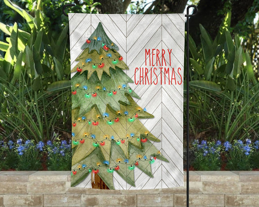 Garden Flag - Merry Christmas Tree with Lights Decor